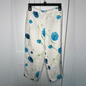 Bob Mackie Studio Vintage Linen Blend Floral Wide Crop Pants Women’s Size 10